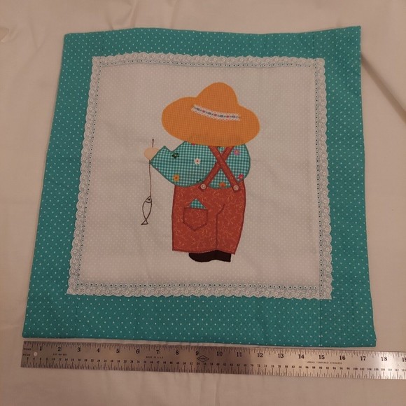 Set Of 2 Sunbonnet Sue Sam Pillow Covers Green White Pink Orange Brown 17 x 17 - Picture 6 of 16